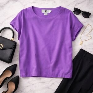 Vintage The Bay La Baie Purple Blouse Size 14 | 90s Minimalist Short Sleeve Top